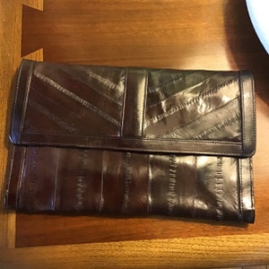 Cartera vintage de piel de anguila, organizador de cartera, monedero tipo sobre, anguila, bolsos de piel, bolso de mano con diseño de anguila, cartera de piel, sobre de los años 80