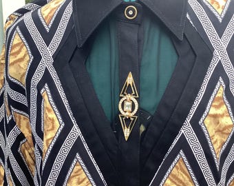CACHE Blouses,Sz L, Harlequin Print Luxury Blouses