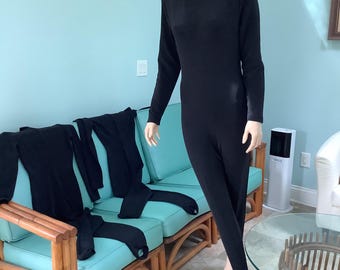 1995 Women’s CATSUIT ,One Piece Black Jumper Suit ~ by TAPEMEASURE