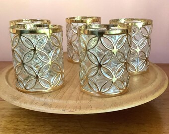 Vintage Imperial Lowball Glasses, Set of 5 , 22K On The Rocks Tumblers ,SORTIJAS DE ORO ,1960’s Drink ware, 60’s Bar, Whiskey Old Fashion