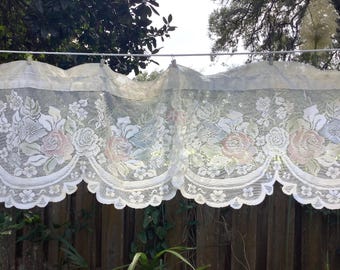 70’s Vintage Valance Rose Bouquet Cream White Curtains