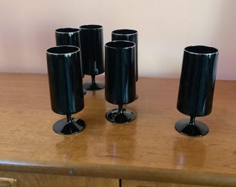 Vintage LENOX Black Stemware Glasses, Set of 6, Pedestal Glassware ,Vintage 7” Tall Goblets