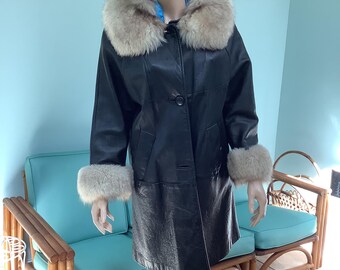 Vintage 60’s Trim Leather Coat, Size 10