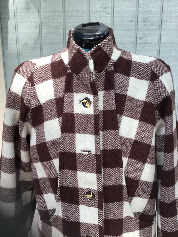 50’s Plaid Wool Coat,Vintage Car Coat,Size 14, 50