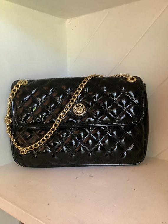 ANNE KLEIN Patent Leather Quilted Shoulder Purse