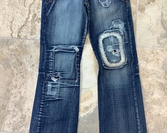 Vintage 2000’s Distressed Ultra Lowrise Bootcut Denim Jeans , Size Euro 40, Size 9 US