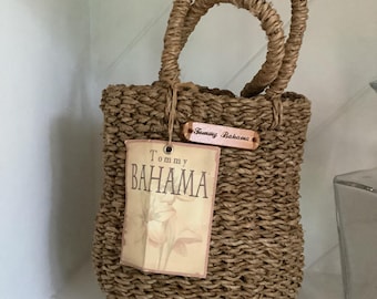 Vtg. TOMMY BAHAMA ,Jute Bucket Purse,Top Handle Straw Bag ~ Natural Fiber Woven Straw  Purse