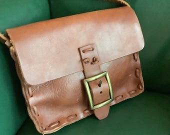 70s Tooled Leather Shoulder Bag, Bohemian Satchel, Handmade Messenger Tote