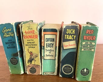 Set of 5 Whitman Better Little Books, 1940s Action Comics, Dick Tracy, Lone Ranger