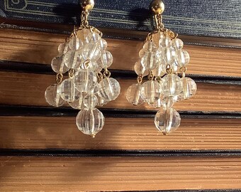60’s / 70’s Multi Crystal Ball Drop Earrings, Crystal Ball Dangle Earrings