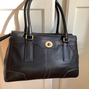 COACH, Bolso de mano con asa superior, n.º F0793-11047, Cartera de piel negra, Bolso de mano con asa de barril, 2K
