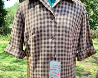 SERBIN Dresses,Sz 14, Brown Plaid Dacron Polyester and Cotton Dress