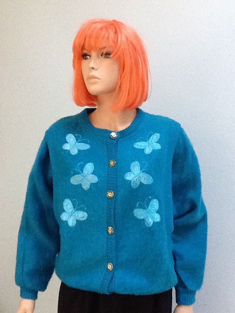 Vintage Cardigan Sweater,Size M Butterflies Old Lady Sweaters