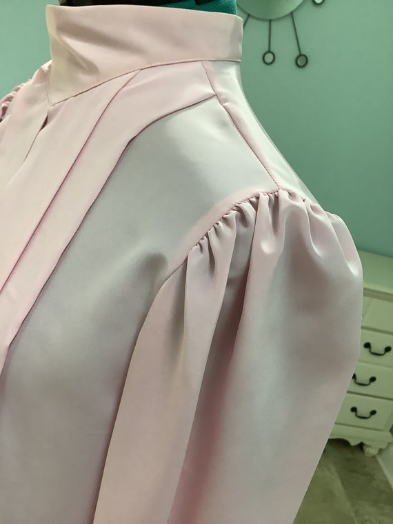 80’s Pink Polyester Blouse,Sz 12,Mock-Neck Pleate… - image 4
