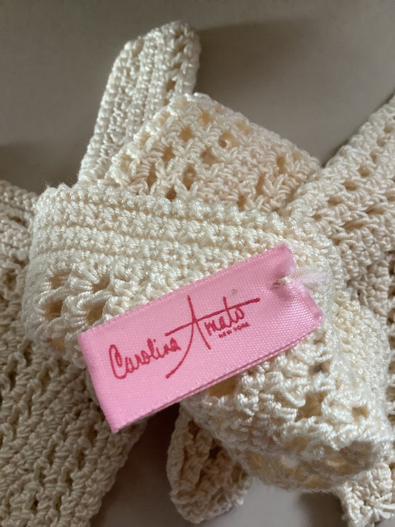 Vintage Crochet Cotton Shortie Gloves, Cream Whit… - image 6