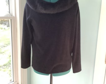 Vintage Faux Fur Collar Sweater, Sz M -L,90’s Faux Fur Collar Sweater,50’s Style Fur Collar Sweater