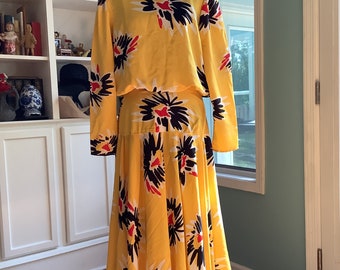 Vintage 80’s Dress, Sz 12,DolmanSleeves,Large Flower Print