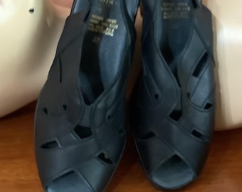 Schwarze Keilsandalen aus Leder im 70er-Jahre-Stil, Größe 37, von SPRINGSTEP aus Portugal