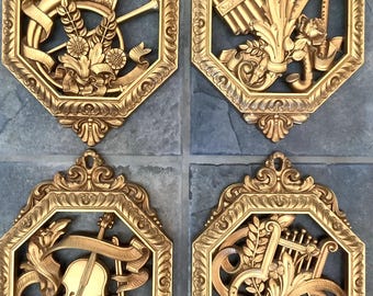 HOMCO ,Musical Instrument Wall Plaques Set of 4, 1960’s Home Decor, HOMCO