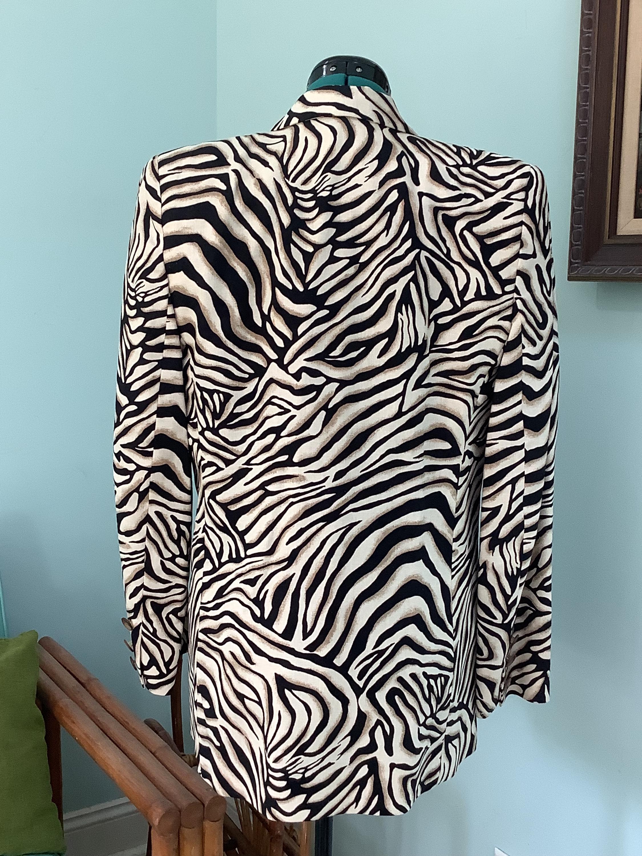 80's Zebra Linen Jacket,sz 8,doncaster,cotton Double Brested