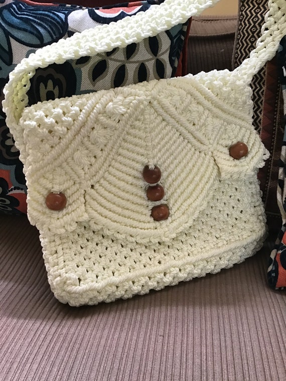 Macrame Woven Shoulder Bag,80’s Messenger Bag,70’s