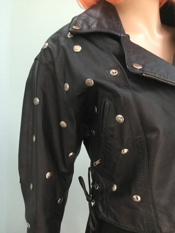 Vintage Biker Jacket,SzM,Leather 80’s Stud Leathe… - image 4