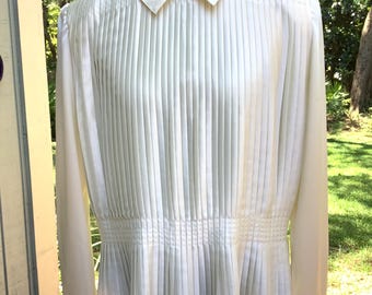 90’s Satin Polyester Sz 11/12 Blouse, Peter Pan Collar with Pleats
