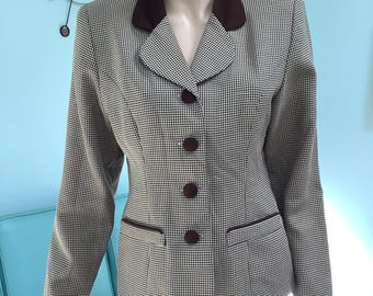 40’s Style Blazer,Size 10,Maggie Lawerence Jackets,Velvet Collar Jackets, Houndstooth
