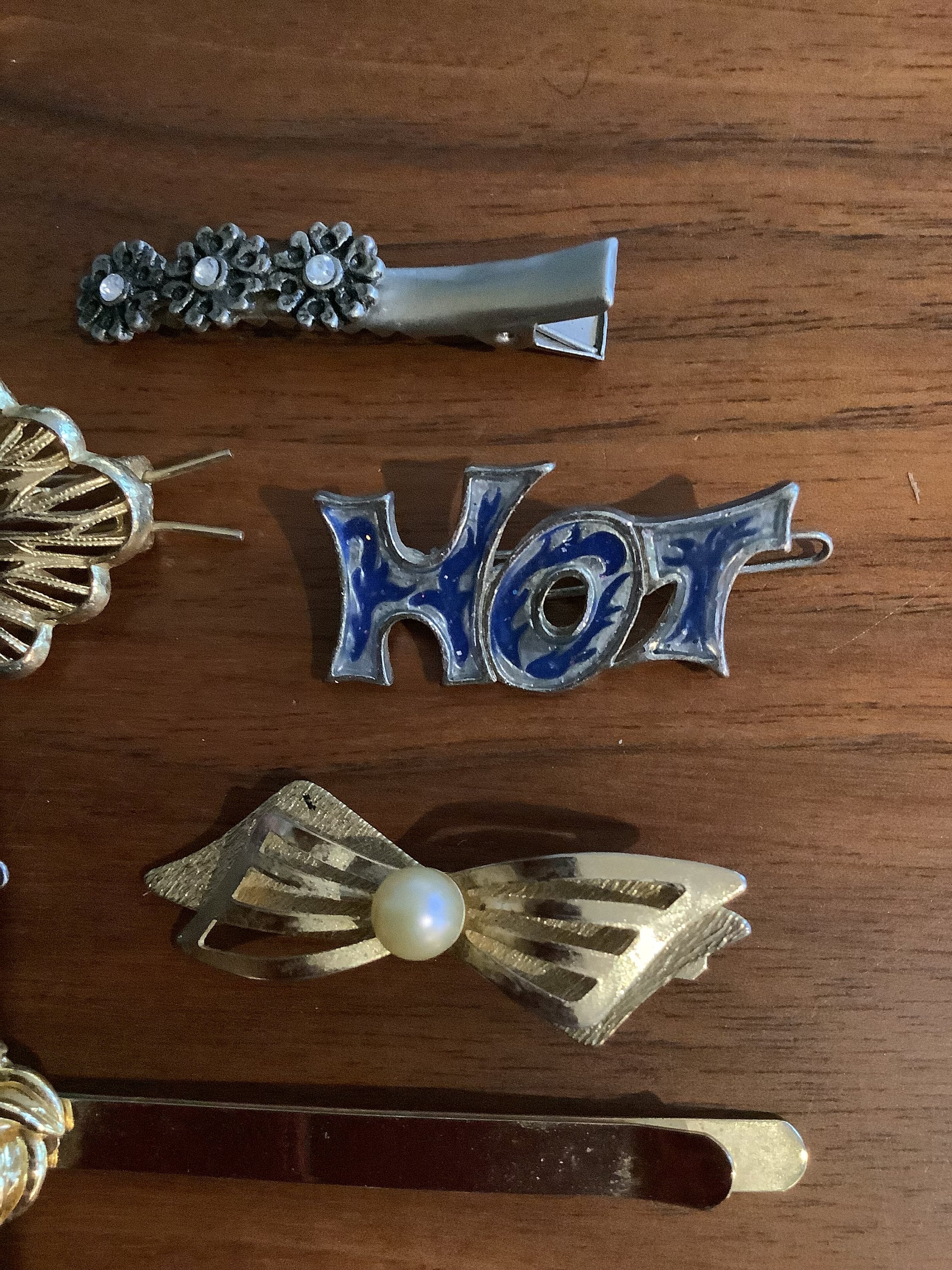 Vintage Western Style Silver Nickel Teepee Beaded Hair Clip Barrette 70s Navajo Crafted Barrette / Hair Clip Sterling Silver  main image 2