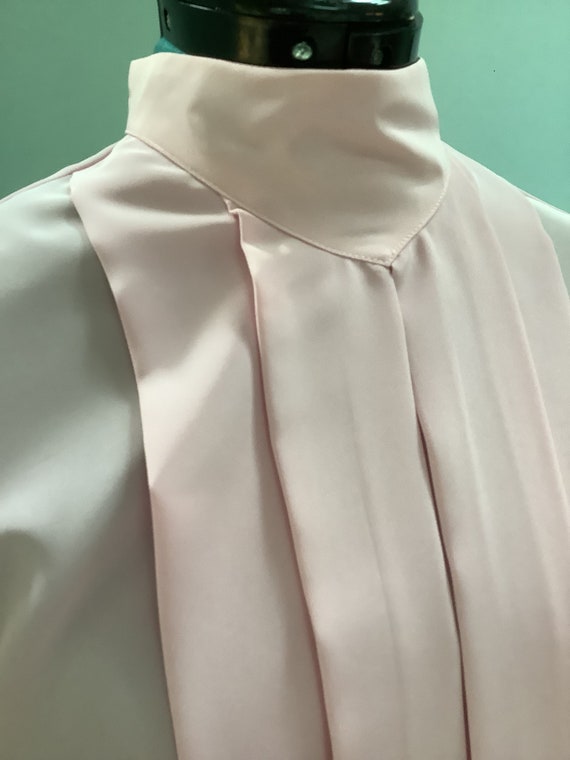 80’s Pink Polyester Blouse,Sz 12,Mock-Neck Pleate… - image 3