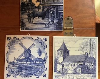 ROYAL MOSA Holland Tiles, Cobalt Blue Farm Scenes, Set of 3