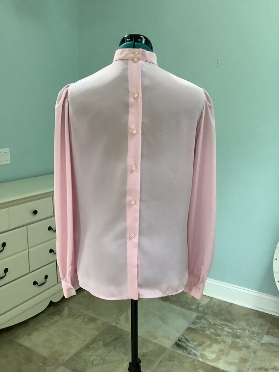80’s Pink Polyester Blouse,Sz 12,Mock-Neck Pleate… - image 5