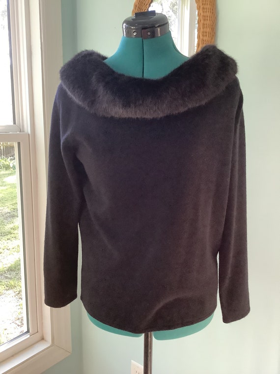 Vintage Faux Fur Collar Sweater, Sz M -L,90’s Faux