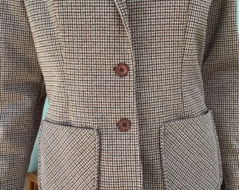 80’s Blazer, Size 12, Brown Herringbone Double Knit Polyester
