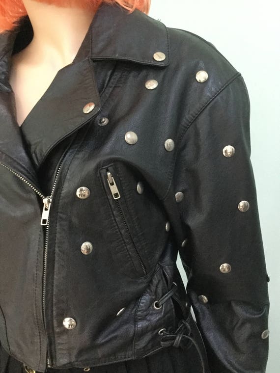 Vintage Biker Jacket,SzM,Leather 80’s Stud Leathe… - image 6