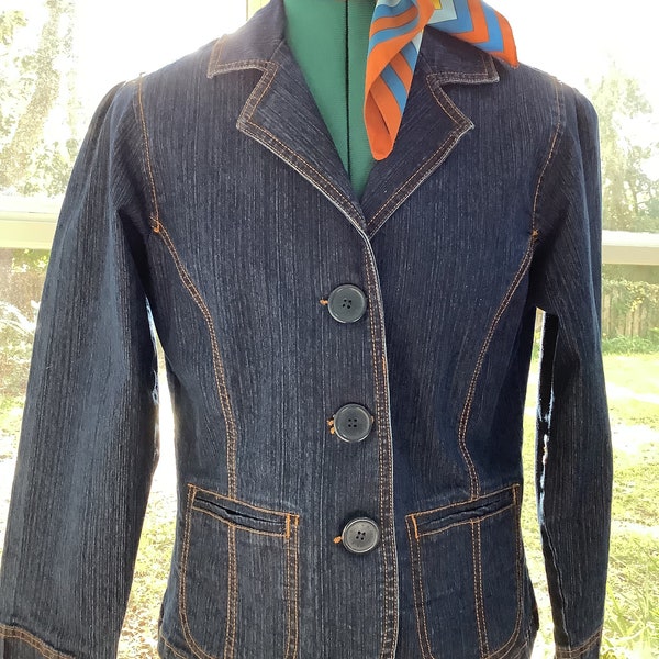 Vintage Bill Blass Blue Jean Crop Jacket, Petite Medium,Jean Blazer,Denim Jacket,80’s Jean Coat