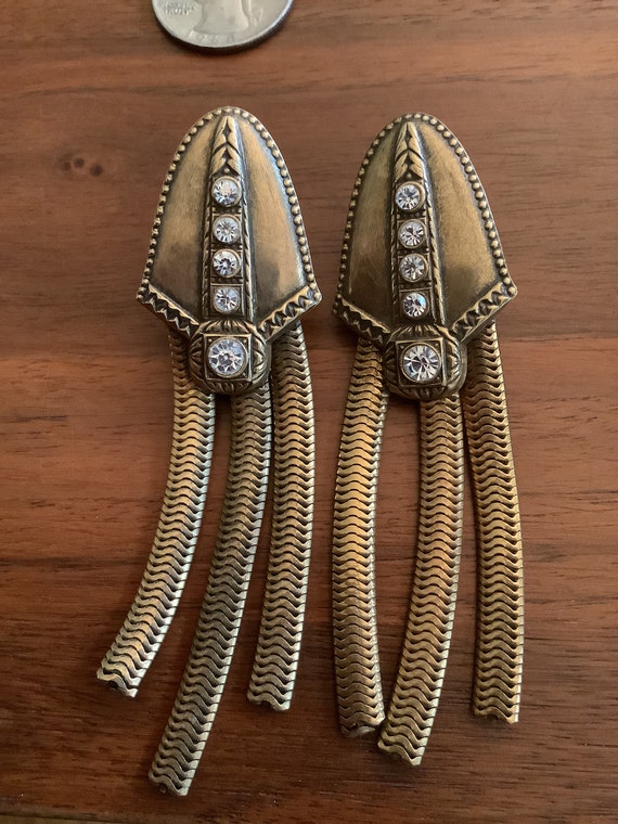 Vintage Deco Era Style,Clip On Earrings,Brass 193… - image 2