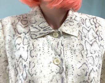 Vintage 2K Trench Coat, Sz 10, Cream Snake Print Coat
