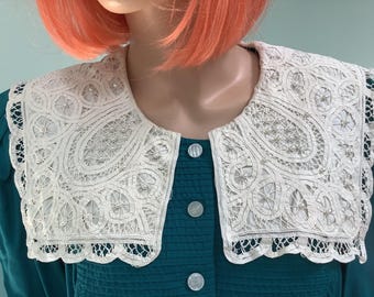 80's Teal Rayon Dress,Sz 16W, Kathie Lee for Plaza South, Lace Collar