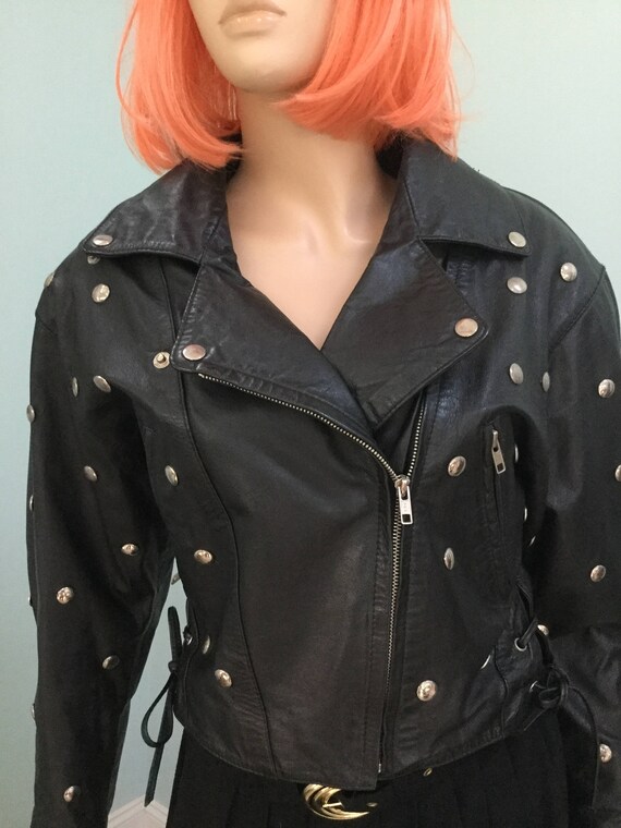 Vintage Biker Jacket,SzM,Leather 80’s Stud Leathe… - image 1