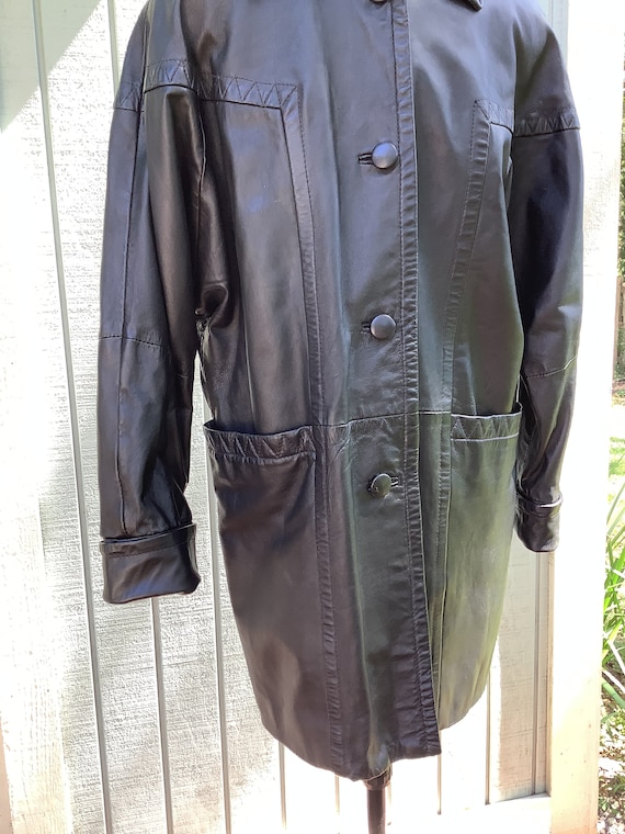 ジャケット・アウター Vnintage leather mods coat Vtg 80s 90s Soft Brown Leather Coat Snap Jacket Sz 12 Retro