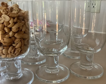 MCM 60’s Crystal Stemware, Set of 9 Crystal Bar Glasses ,Thick Stemmed Crystal Cocktail Glasses