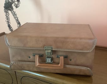 Vintage 80’s Cassette Music Tote Case, Brown Vinyl Briefcase Storage