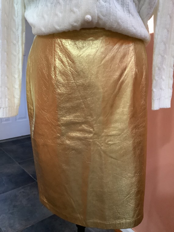 Vintage Gold Leather Skirt,Sz 8,Designer Skirts, L