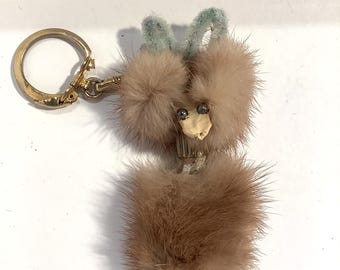 60’s Vintage Faux Fur Key Charm, Poodle Creature ?, Zipper Charm