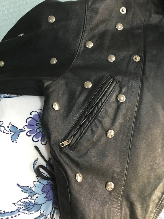 Vintage Biker Jacket,SzM,Leather 80’s Stud Leathe… - image 9