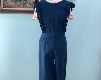 90’s Size 6, Navy Jumpsuit with Ruffle Shoulders, GIANNI BINI Jumpsuit