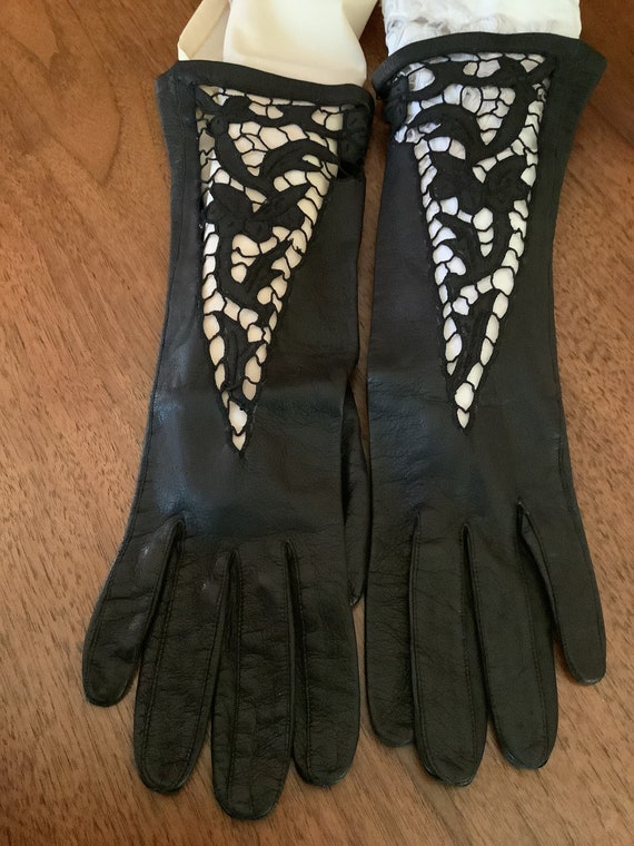 Vintage Leather Kidd Leather Gloves,Black Kidd Glo