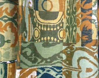 MCM Heavy Barkcloth Curtains, 1950s-60s Tribal Print, Dead stock Fabric