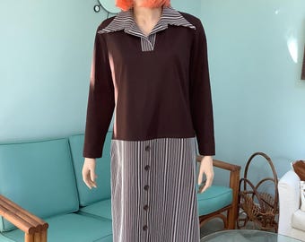70’s Size 18 Dress,Double Knit Polyester Dress,Dagger Collar